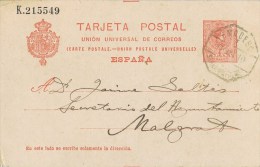 9165. Entero Postal A Malgrat De Mar (barcelona) 1910. AMBULANTE Ferrocarril - 1850-1931