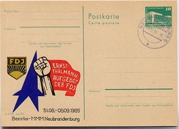 DDR P84-24-85 C124 Postkarte Zudruck FDJ BEZIRKS-MMM Neubrandenburg Stpl. 1985 - Cartes Postales Privées - Oblitérées