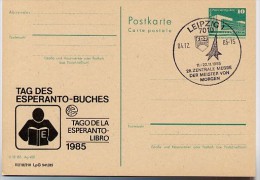 DDR P84-37-85 C130 Postkarte Zudruck ESPERANTO -BUCH LEIPZIG Sost. MMM 1985 - Private Postcards - Used