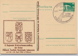 DDR P84-6-86 C140 Postkarte Zudruck WAPPEN Pößneck, Saalfeld U.a. Sost. WOSTOK 1 1986 - Private Postcards - Used