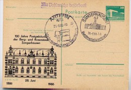 DDR P84-10-86 C142 Postkarte Zudruck 100 J. POSTGEBÄUDE SANGERHAUSEN Sost. 1986 - Private Postcards - Used