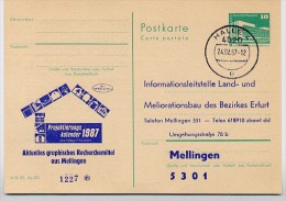 DDR P84-1-87 C152 Postkarte Zudruck PROJEKTIERUNGSKALENDER Mellingen Stpl Halle 1987 - Cartes Postales Privées - Oblitérées