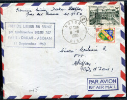 FRANCE - N° 1192 + 1195 / LETTRE AVION DE NOYON LE 8/9/1960, 1ére LIAISON BOEING 707 PARIS DAKAR ABIDJAN - TB - Premiers Vols