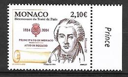 Monaco 2014 - Yv N° 2930 ** - Bicentenaire Du Traité De Paris - Unused Stamps