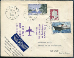 FRANCE - N° 1263 + 1312 + 1325 / LETTRE AVION DE FIRMINY 17/1/1962, 1ére LIAISON BOEING 720B PARIS SAN JUAN BOGOTA - TB - Erst- U. Sonderflugbriefe