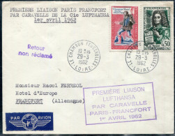 FRANCE - N° 1307 + 1332 / LETTRE AVION DE LA LOIRE LE 29/3/1962, 1ére LIAISON PAR CARAVELLE PARIS FRANCFORT - TB - Erst- U. Sonderflugbriefe