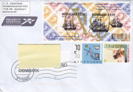Netherlands Prioritaire Priority Label (Grey?) ZWOLLE Cover To Denmark Block 75 Miniature Sheet Uncancelled Schif Ship - Storia Postale
