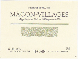 Etiquette Vin - BOURGOGNE / MÂCON VILLAGES - THORIN - 71 - PONTANEVAUX - Bourgogne
