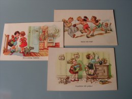 == Kinder 3 AK Lot Ca. 1940 * Boxen Kochen Hunde - Humorvolle Karten