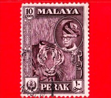 MALESIA - Malaya - Usato - 1957 - PERAK - Tigre - 10 - Perak