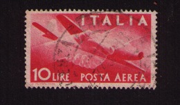 Timbre Oblitéré Italie, Poste Aérienne, 10 Lire, 1945 - Usati