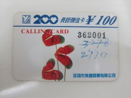 Shenzhen Earlier Prepaid Phonecard,flower, Paper Card,used Pen Written,issued Before 1995 - Chine