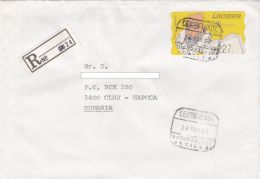 STAMPS ON REGISTERED COVER, NICE FRANKING, CERVANTES, 1997, SPAIN - Storia Postale