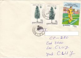 STAMPS ON COVER, NICE FRANKING, SOCCER, TREE, 1996, ROMANIA - Storia Postale