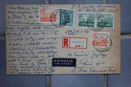 Carte Postale Hongrie Recommandée De Budapest Pour Paris Affranchissement Composé - Covers & Documents