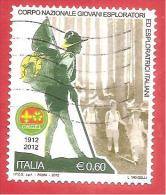 ITALIA REPUBBLICA USATO  - 2012 - 100º Anniversario Corpo Nazionale Giovani Esploratori  Italiani - € 0,60 - S. 3349 - 2011-20: Afgestempeld