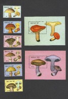 BHUTAN 2 X BLOCK + 6 STAMPS 1989  MNH  MUSHROOMS    PILZE FUNGHI CHAMPIGNONS - Bhutan