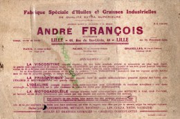 59 - LILLE - BUVARD ANDRE FRANCOIS -48 RUE DU BAS LIEVIN- FABRIQUE HUILES GRAISSES INDUSTRIELLES - Sonstige & Ohne Zuordnung