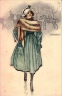 ART DÉCO / BELLE ÉPOQUE : JEUNE FEMME Au CHAPEAU BLANC En PROMENADE - ILLUSTRATION SIGNÉE: MAUZAN ~ 1910 - '15 (q-177) - Mauzan, L.A.