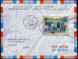 FRANCE - N° 1457 / LETTRE AVION DE PARIS LE 10/2/1966, 1ére LIAISON PAR CORONADO, PARIS BEYROUTH - TB - Eerste Vluchten