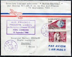 FRANCE - N° 1487 + 1488 / LETTRE AVION DE PARIS LE 19/9/1966, 1ére LIAISON PAR BOEING 707 PARIS CHANGHAI - TB - Erst- U. Sonderflugbriefe