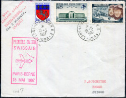 FRANCE - N° 1463 + 1510 + 1523 / LETTRE AVION DE LONS-LE-SAUNIER LE 10/5/1967, 1ére LIAISON SWISSAIR PARIS BERNE - TB - Primi Voli