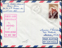 FRANCE - N° 1441 / LETTRE AVION DE STRASBOURG LE 11/5/1967, 1ére LIAISON SWISSAIR PARIS BERNE - TB - Eerste Vluchten