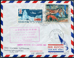 FRANCE - N° 1568 + 1574 / LETTRE AVION DE PARIS LE 1/1/1969, 1ére VOL LUFTHANSA PARIS LOS ANGELES VIA MONTREAL - TB - Eerste Vluchten