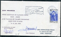 FRANCE - N° 2366 / LETTRE AVION DE NICE LE 12/6/1985, 40 ANS DU VOL NICE PARIS, SIGNÉ DU PILOTE & DU CHEF D'ESCALE  - TB - Poste Aérienne