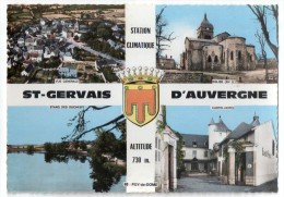 Saint-Gevais D´Auvergne, 4 Vues, église, étang Des Ouches, Castel-Hôtel, Blason Robert Louis, C.I.M. N° 632555 - Saint Gervais D'Auvergne