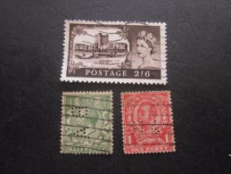 3 Timbres: UK  England Royaume Uni Great Gritain  Perforé Perforés Perfin Perfins Stamp Perforated PERFORE  >Trés Bie - Gezähnt (perforiert)