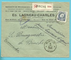 213 Op Brief Aangetekend Met Stempel BINCHE - 1921-1925 Small Montenez