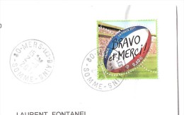 Lettre / Cover RUGBY " Bravo Et Merci" Timbre Ovale , Ballon , Postée De MERS LES BAINS, Somme; 2011 - Rugby