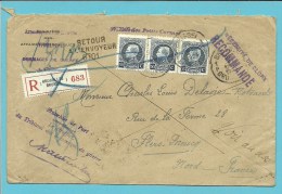 211 Op Brief (portvrije / Franchise De Port) Aangetekend Met Stempel BRUXELLES Naar Flers-Breucq (France) + RETOUR... - 1921-1925 Kleine Montenez