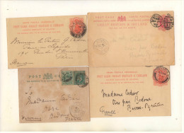 GRANDE-BRETAGNE - 4 Entiers Postaux  Différents Destination France - Stamped Stationery, Airletters & Aerogrammes