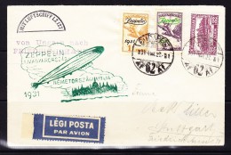 1931 Zeppelin Ungarn Flugbrief Mit Zeppelin Marken 1 + 2 P. + Zusatz 32 F - Cartas & Documentos