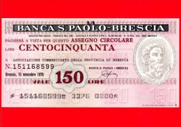 MINIASSEGNI - BANCA S. PAOLO - BRESCIA  - L. 150 - Nuovo - FdS - ASSOCIAZIONE COMMERCIANTI DELLA PROVINCIA DI BRESCIA - [10] Scheck Und Mini-Scheck