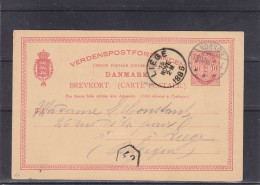 Danemark - Carte Postale De 1896 - Entier Postal - Oblitération Korsor - Expédié Vers La Belgique - Liège - Storia Postale