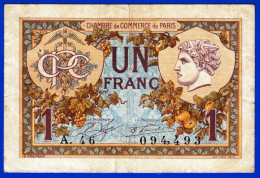 BON - BILLET - MONNAIE - CHAMBRE DE COMMERCE DE PARIS 75 UN FRANC DU 10 MARS 1920 SERIE A. 46 N° 094,493 - Chambre De Commerce