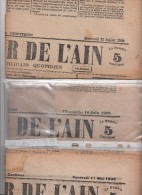 1903.1905.1906, 3 JOURNAUX COURRIER DE L'AIN, TARIF  4C, 4C, 6C, ST JULIEN/S/REYSSOUZE Pour PARIS/ 6000 - Kranten