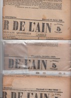 1903.1905.1906, 3 JOURNAUX COURRIER DE L'AIN, TARIF  4C, 4C, 6C, ST JULIEN/S/REYSSOUZE Pour PARIS/ 6000 - Journaux