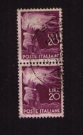 Bloc De 2 Timbres Oblitérés Italie, Torche, Démocratie, Paschetto, 20 Lire, 1945 - Usati