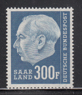 Saar MH Scott #308 300fr Pres. Theodor Heuss - Ongebruikt