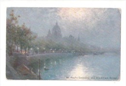 St Pauls Cathedral And Blackfriars Bridge  London Art Drawn Postcard Unused - London Suburbs