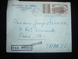 LETTRE AMBASSADE DU BRESIL TP AOF TRAIN 15F OBL.MEC. 18 X 1952 DAKAR PRINCIPAL SENEGAL + GRIFFE VOIE NORMALE - Covers & Documents