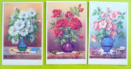 Lot 3x LITHO MEME ILLUSTRATEUR Hollande Vase Et Fleur Nature Morte Decor Livre Boite A Bijoux Collier De Perles - Verzamelingen & Kavels