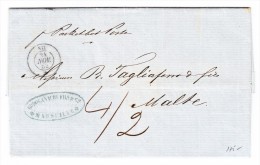 Schiffs-Stempel  "NIL 24.Nov.1852" Auf Vorphila Brief Marseille - Malta - Maritime Post