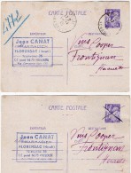 TB 115 - Entier - Postal X 2  Type IRIS OB  FLORENSAC 1945 Pharmacie J. CANAT Pharmacien - Standard- Und TSC-AK (vor 1995)