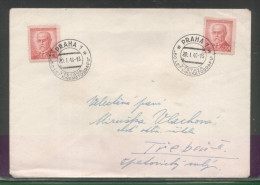 CZECHOSLOVAKIA 1946 50 YEARS OF CINEMA COMMEMORATIVE CANCEL ON LETTER PRAHA 1 TO TREBONI DOUBLE FRANKING 20K PRESIDENT - Covers & Documents