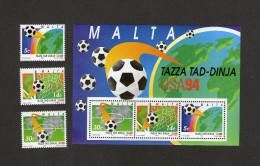 MALTA 1994 USA 94  WORLD CUP FOOTBALL SOCCER FIFA SET 3 STAMPS + BLOCK MNH - 1994 – Vereinigte Staaten